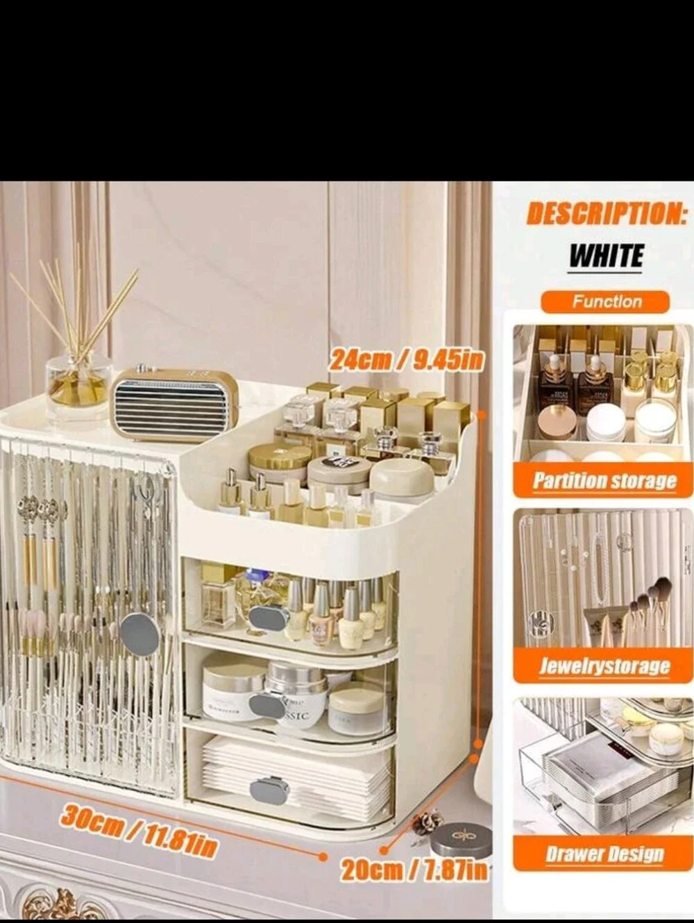 White Cosmetic Organizer Storage Tower by
